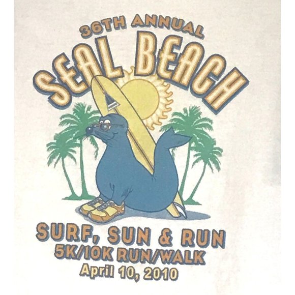 Seal Beach Surf Sun Run Tee Shirt 2010 Gildan Ultra Cotton Size Small Off White - Picture 2 of 4